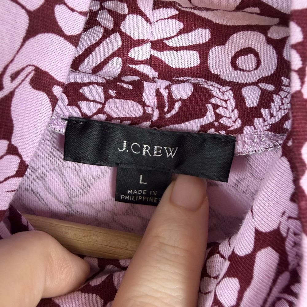 J Crew Floral Tissue Turtleneck Top Large Burgundy Cotton Lightweight Preppy - Picture 5 of 9
